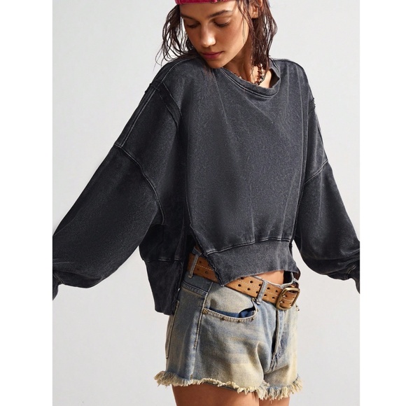 Cotton Black Butterfly Mesh Sheer Back Insert Sweatshirt - Picture 5 of 8